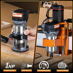 FoxAlien 1HP 710W 65mm Diameter Compact Palm Router for CNC Woodworking,6 Variable Speeds Max 30000 R/MIN Wood Trimmer with 1/4” Collet (110V)