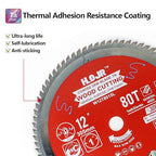 Woodworking Circular Saw Blades 2-Pack 12", Arbor 1", Framing/General Wood, Special Anti-Heat Adhesion Coating on Cutting Edges, High Finish, Long Life, 12" 80 Teeth & 100 Teeth -TA