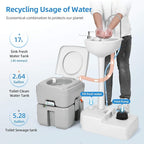 YITAHOME Portable Sink and Toilet, 17 L Hand Washing Station & 5.3 Gallon Flush Potty,for Outdoor,Camping, RV, Boat, Camper, Travel,Grey white
