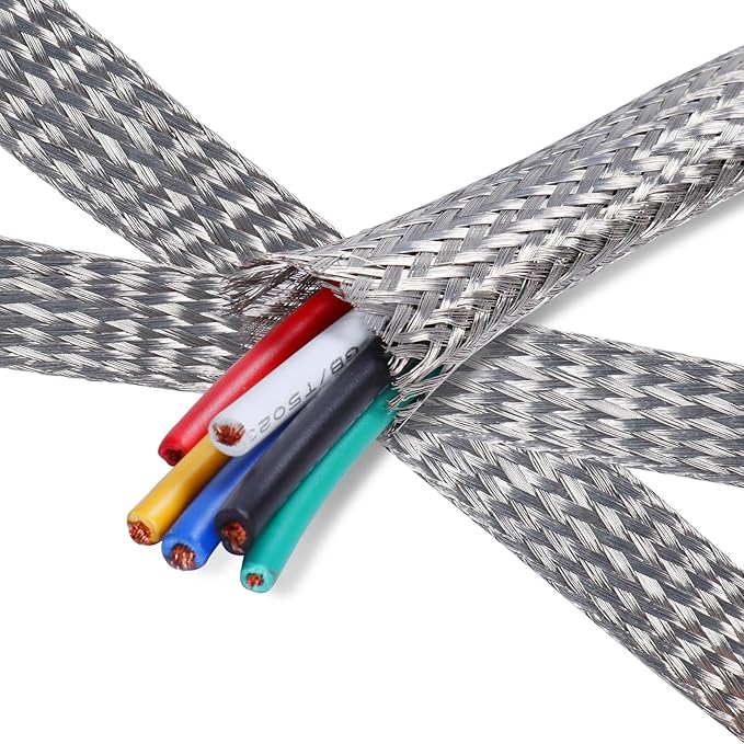 Tinned Copper Wire Shielding Sleeve, Expandable Ground Strap Wiring Braided Sleeving Metal Mesh Sheathing Cabling Wiring Protector (5/16inch - 20ft)