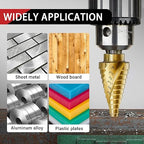 3PC Step Drill Bit Set, 1/4" Hex Shank High-Speed Steel Spiral Grooved Step Drill Bit for Sheet Aluminium Metal Wood Hole Drilling, 31 Step Sizes Taper Drill bit Set for DIY Lovers