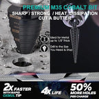M35 Step Drill Bit Set,1/8" to 7/8" 25-Steps, Cobalt Bits, Heavy Duty for Stainless Steel, Hard Steel, Aluminum, Wood,2pcs.Co35A2_Co35A3