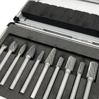 10Pcs Carbide Burr Set for Die Grinder Bits,1/4" Shank Double Cut Rotary Tool Bits | Metal, Wood, Plastic Working | Grinding, Engraving, Milling, Polishing | Durable Tungsten Carbide