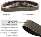 12 Pcs 1/2" x 12" Knife Sharpener Sanding Belts, 2500 Fine Grit Replacement Belt Fits Work Sharp Knife & Tool Sharpener(WSKTS & WSKTS-KT/Mk.1 & Mk.2)