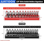 AIRTOON 3/8-Inch Drive Socket Organizer Trays, 2-Piece SAE and Metric Socket Tray Set, Deep and Standard Socket Holders Organizers for Toolbox, Black & Red