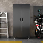 Aobabo Upgrade 71H''*34''W*18''D Metal Garage Storage Cabinet with Wheels and Pegboards, 5 Adjustable Shelves Steel Storage Cabinets for Home,Warehouse,Garage,Assembly Required,Black