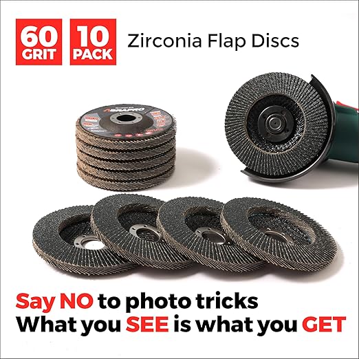 Jumbo Zirconia Flap Discs 4 1/2 for Angle Grinder, 60 Grit 4.5" x 7/8" High Density Type 29 Arbor Grinding Wheels for Wood Finishing, Rust Removal, Metal Sanding - 10 Pack