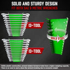 ALOANES 130-Slot Metal Wrench Organizer, Heavy Duty Wrench Organizer Tray for Tool Box, Fit SAE & Metric Wrench Storage, 10 Pack Wrench Holders(Green)