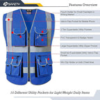 JKSafety 10 Pockets High Visibility Zipper Front Blue Safety Vest with High Reflective Strips Meets ANSI/ISEA Standards (Medium, 88-Blue)