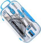 Math Geometry Kit Sets 10 Piece Student Supplies with Shatterproof Storage Box,Includes Rulers,Protractor,Compass,Eraser,Pencil Sharpener,Lead Refills,Pencil,for Drafting and Drawings（Blue）