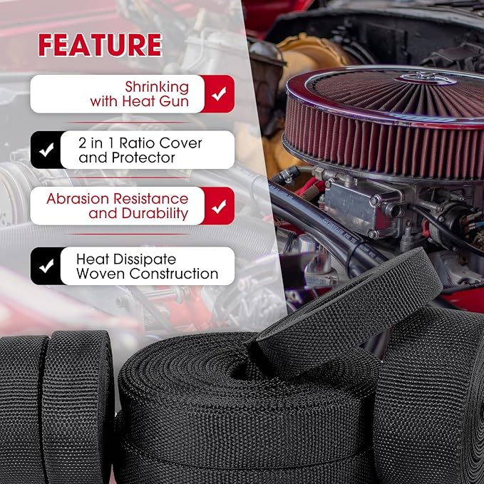 2 in 1 Heat Shrink Braided Sleeving Fabric Tubing-Ideal fit Irregular Shape Hose/Cable/Wire (3/8"(10mm), 45FT)