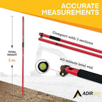 AdirPro Aluminum GPS Rover Rod – 2m 2-Piece Design GPS Pole for Land Surveying & Engineering – RTK GPS/GNSS Accessory – Includes Level Vial & Carrying Case (Red)