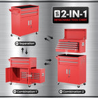 INTERGREAT Tool Chest Cabinet,8-Drawer Rolling Tool Chest with Detachable Top Tool Box, Tool Chests with Universal Lockable Wheels, Metal Tool Cart for Garage, Workshop, Barbershop(Red)