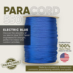 The Paracord Store | Type III 550 Paracord - 1000 FT Spool, Electric Blue | Heavy Duty 7 Strand Tactical Paracord - USA Made Nylon Outdoor Parachute Cord for Camping, Fishing & More - Survival Cord