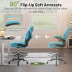 500LBS Drafting Chair, High Back Safer Standing Desk Chair, Executive Tall Office Chair with Flip-up Armrests, Upholstered Fabric Task Chair, Ergonomic Seat with Adjustable Height&Foot Ring, Blue