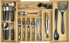 Premium Silverware, Flatware and Utensil Organizer for Kitchen Drawers, Food-Safe Contract Grade, Expandable from 16 to 28 In, Natural Bamboo