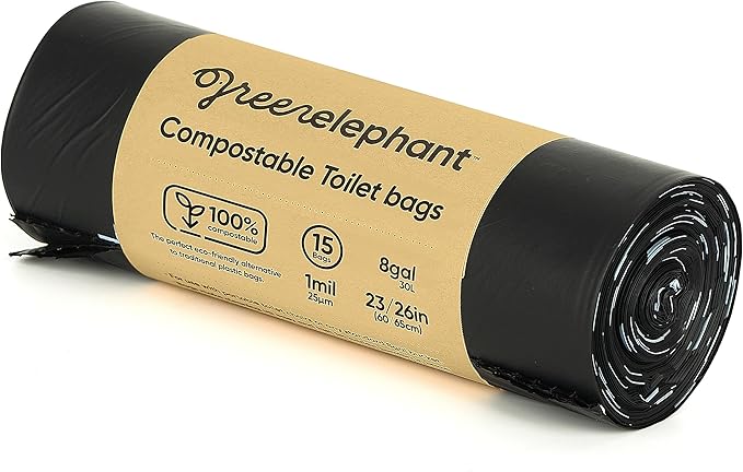 Green Elephant Portable Waste Bags – Camping Potty Liners, Biodegradable Sanitary Bags for 5 Gallon Bucket, Outdoor Use, 15 Count, 8 Gal (1 Pack)