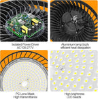 8 Pack LED High Bay Lights 200W, 30000LM 6500K UFO High Bay Led Shop Lights AC100-277V with Plug Industrial Warehouse Workshop Factory Barn Garage Area Lighting Fixture