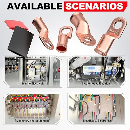 AIRIC 10 PCS UL Listed 1/0 AWG - 3/8" Battery Cable Lugs, Heat Shrink Ring Terminals End, Copper Cable Ends, Wiring Connector Terminal, Electrical Crimp Connectors, Wire Lug for 1/0 Gauge Wires