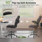 500LBS Drafting Chair, High Back Safer Standing Desk Chair, Executive Tall Office Chair with Flip-up Armrests, Upholstered Fabric Task Chair, Ergonomic Seat with Adjustable Height&Foot Ring, Black
