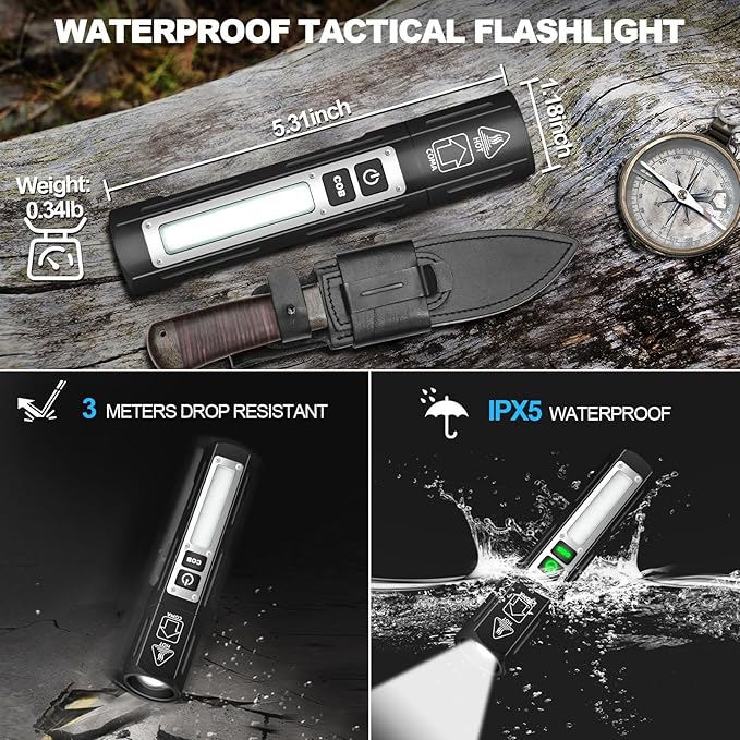 Banral Rechargeable Flashlights High Lumens - Super Bright Small Pocket Magnetic Flashlight, 8 Modes LED Tactical Flash Light, Dual Button Powerful Flashlight for Camping (2, Pure Black)