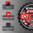 EZARC 6-1/2 Inch Circular Saw Blades 24T - FRAMING Wood Cutting Blade, Ultra-Thin 1.5mm Kerf, Non-Stick Coating, 2 Pack