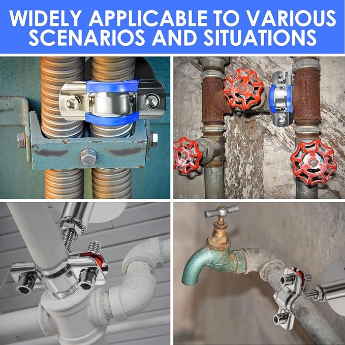 2 Pack Stainless Steel Wall Mount Pipe Support Adjustable - Height Pipe Bracket Pipe Clamp Support Metal Water Pipe Holder Bracket for 3/4 inch Diameter (25-27mm) with Screws