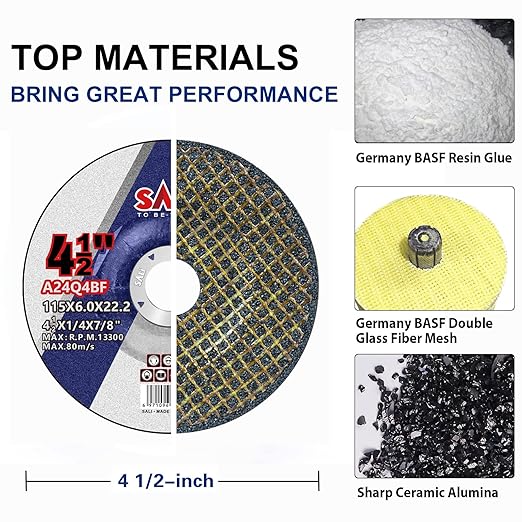 SALI 25 Pack 4-1/2 Inch Grinding Wheels for General Purpose Metal & Stainless Steel, Aluminum Oxide Grinding Disc for Angle Grinder, Depressed Center 4.5" * 1/4" * 7/8"(115 * 6.0 * 22.2 mm)