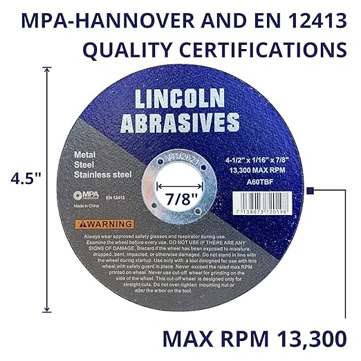 400 Pc 4.5" x 1/16" x 7/8" Cut-Off Wheels Lincoln Abrasives Metal & Stainless Steel