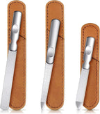 3 Pcs Stainless Steel Nail Files Kit with Leather Case, Double Sided Metal Nail Files with Anti-Slip Handle for Women and Men, Metal File Buffer Manicure Pedicure Tools for Fingernail Toenail(Brown)
