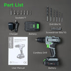 Cordless Drill Set, 20V Power Drill with Battery 2.0Ah and Charger, 3/8-Inch Keyless Chuck Electric drill, 18+1 Position, 2 Variable Speed, 380 In-lb Torque (Gray)