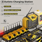 2 Pack Power Tool Organizer Wall Mount with Charging Station, 8 Outlet Power Strip & 4 Layers Storage Rack with 8 Drill Holders for Cordless Tools, Heavy Duty Utility Racks for Garage Workshop