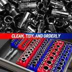 1/4 Inch Magnetic Socket Organizer, NOEAIKE 2-Pack Metric &SAE Socket Holder Set 1/4" Drive Socket Trays, Holds 52 Pcs Standard and Deep Size Sockets(Socket not Included)