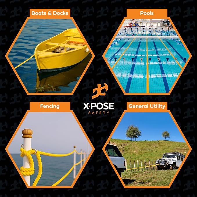 Yellow Twisted Polypropylene Rope, 1/4" Thickness x 600' Length Heavy Duty Poly Ropes for Outdoor and Marine Use, Yellow Rope for Visibility & Safety