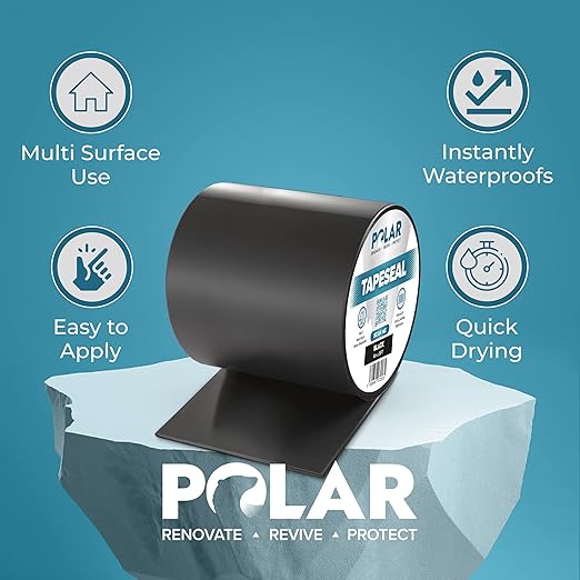 Polar TapeSeal Black - 5" x 5 ft | Rubberised Waterproof Tape for Leaks & Cracks on Roofs, PVC Pipes, Downpipes, Plumbing & Gutters | All-Purpose Indoor & Outdoor Sealant Tape for Lasting Protection