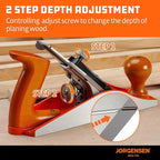 JORGENSEN No.4 10" Wood Planer, Hand Planer for Woodworking, Hand Plane, Wood Plane, Jack Plane for Trimming, Craft - Professional Smoothing Plane with Ductile Iron Body, Adjustable Cutting Depth