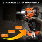 Impact Wrench with 3-Speed Torque Settings (380/600/900N.m),1/2 Impact Gun Chuck & 3/8" Adapter,4Ah Battery & 2.0Ah Fast Charger,Power Tool Kits for Impact Drill,Heavy-Duty Tasks