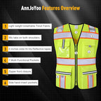 Class 2 Safety Vest with Zipper Front and multiple Pockets, High Visibility Vest, Meets ANSI/ISEA Standards