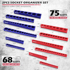 12-Piece 1/4" 3/8" 1/2"-Drive SAE & Metric Magnetic Socket Organizer Set (Holds 143 Sockets) -Detachable Tool Tray with 5mm Magnetic Base for Garage/Home(Sockets Not Included)