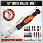 Magnetic Ratcheting Screwdriver Set: 14-in-1 Bits & 1/4" Driver, Multi-Sized Phillips, Slotted, Square, Torx, Hex for Garage & Daily Repair