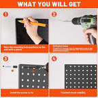 ValueMax 4 Pack Metal Pegboard Panels, 12”x 12” Heavy Duty Metal Pegboard Wall Organizer for Home, Garage, Workbench, Kitchen, Craft Room Tool Storage, Black Modular Peg Board Organizer Board