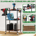ULIBERMAGNET Power Tool Storage Organizer Cart, Metal Open Tool Rack Cart with Wheels,Heavy Duty Rolling Utility Storage Drill Rack Shelf for Garage, Shed, Yard Tool Holder, Basement,Gift Ideas