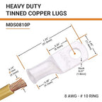 SELTERM 25pcs 8 AWG #10 Stud Marine Grade Tinned Copper Battery Cable Lugs, 8 Gauge Ring Terminals, UL Wire Lugs Electrical Battery Cable Ends, Tinned Copper Lugs Battery Terminal Connectors