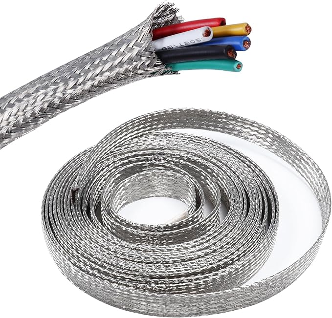 Tinned Copper Wire Shielding Sleeve, Expandable Ground Strap Wiring Braided Sleeving Metal Mesh Sheathing Cabling Wiring Protector (5/16inch - 20ft)