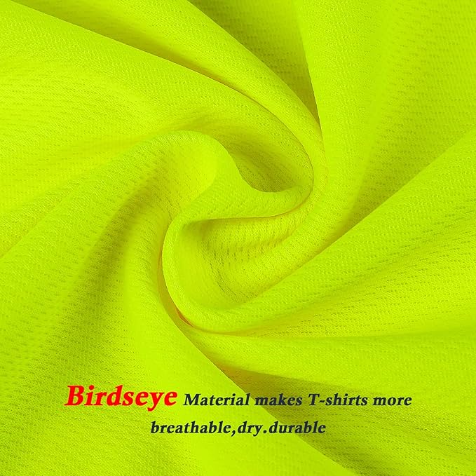 High Visibility Class 3 T Shirts，Hi Vis Safety Shirts with Reflective Strips and Pocket, Short Sleeve Quick Dry Mesh Construction Work Shirt for Men/Women Lime,Small