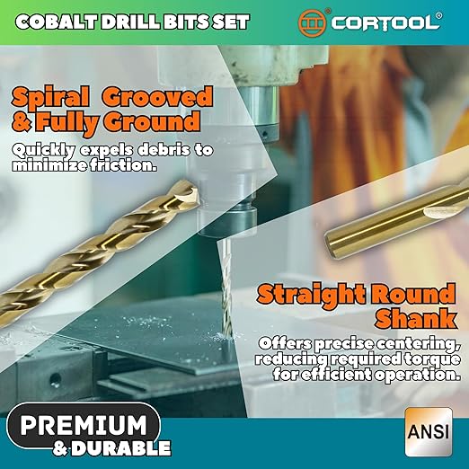 7/32 inch Cobalt Drill Bits (12Pcs), M35 HSS Metal Jobber Length Twist Drill Bit Set for Hard Metal, Stainless Steel, Iron, Copper, Aluminium, Brass, Plastic & Wood