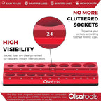 Olsa Tools Magnetic Socket Holder - 1/2-Inch Drive - Metric - Red - Holds 19 Sockets - Professional Quality Organizer - Part: 1299
