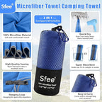 Sfee 2 Pack Microfiber Travel Towel, Quick Dry Beach CampingTowel Super Absorbent Compact Lightweight Sport Gym Towels for Beach, Gym, Hiking, Pool, Backpacking, Bath, Yoga