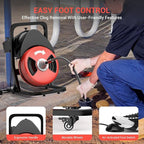 50FTx1/2 Inch Drain Cleaner Machine with Wheels, Sewer Snake Electric Drain for 2" to 4" Pipes, Plumbing Snake Auger Cleaner with 6 Cutter & Foot Switch for Sewer, Sink, Toilet, Bathroom