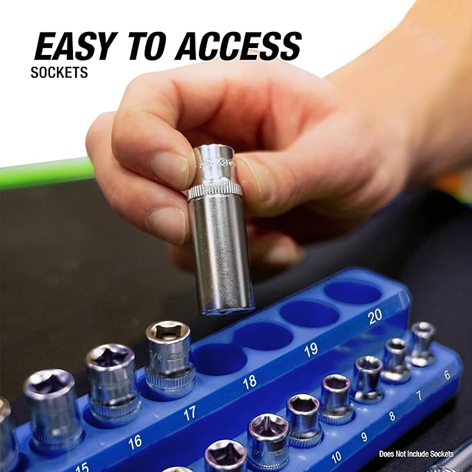 OEMTOOLS 22461 6 Pack Set Metric and SAE Magnetic Socket Tray Set, Green and Blue Socket Organizers, 1/4, 3/8, 1/2 Inch Drive Socket Organizer Tray Set
